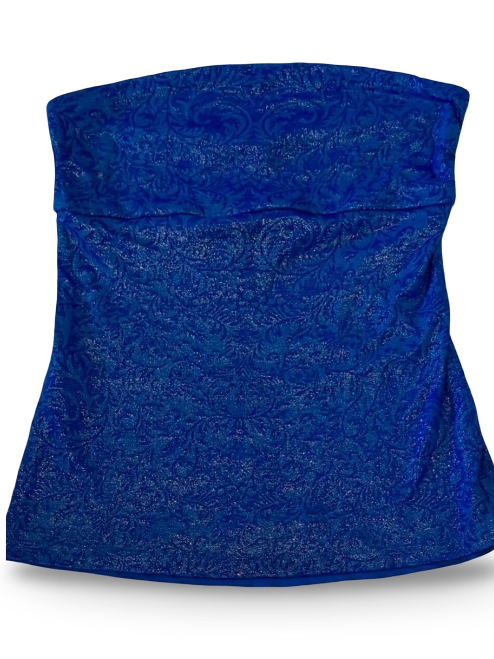 Express Royal Blue Leaf Print Tube Top with Silver Thread Enhancement.  Size S.